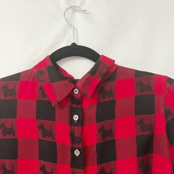 Talbots Red & Black Buffalo Scottie Dog Plaid Button Down Shirt Size MP - Picture 6 of 8